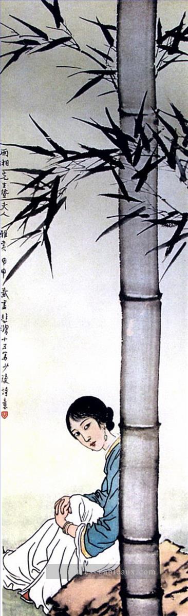 Xu Beihong fille sous bambou chinois Peintures à l'huile